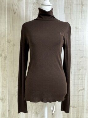 Y2K Ralph Lauren Sport Chocolate Brown Turtleneck Long Sleeve Stretch Knit L